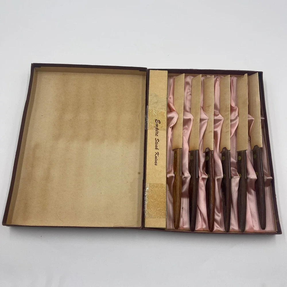 Empire Steak Knives Set‎ 6 Piece Stainless Wood Handle Vintage USA Mid centrury